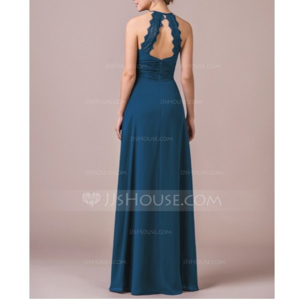 Chiffon floor length ink blue bridesmaid prom dress